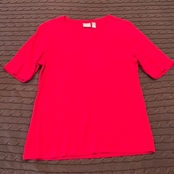 Chico's Tops - Chicos Red 100% Cotton Short Sleeve Crew Neck Basic Tee Top Size 1 Small